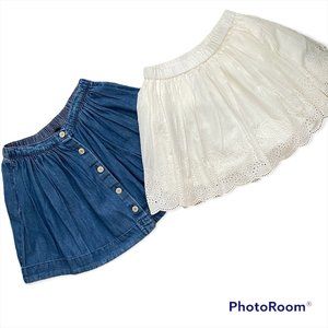 Two GAP Kid’s Skirts, Chambray Denim and NWT white eyelet Size Medium / 8